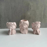 شعر طويل ثلاثي الأبعاد مع مزهرية أسمنتية رائعة مصنوعة يدويًا